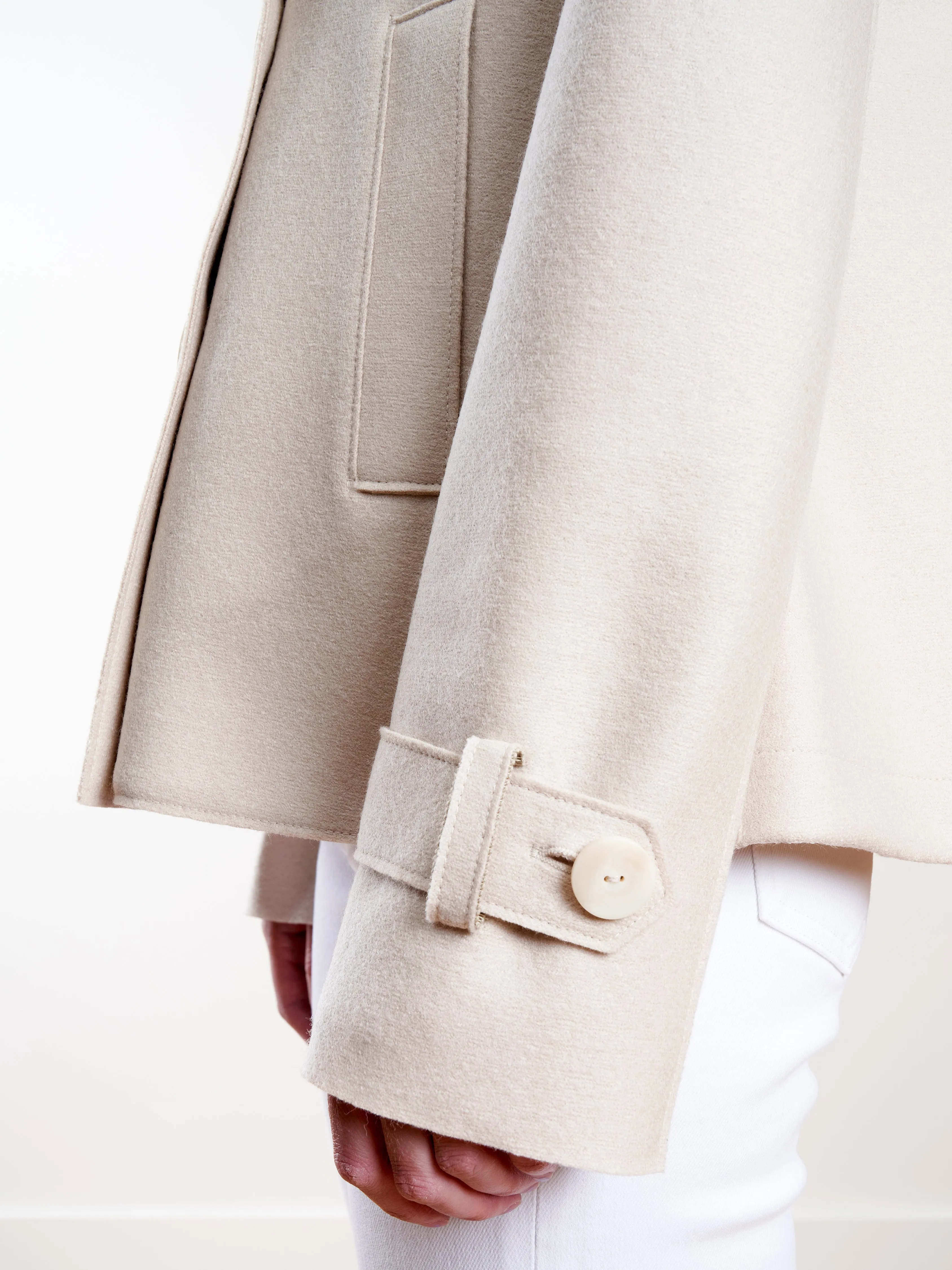 light pressed wool cropped trench - cream
