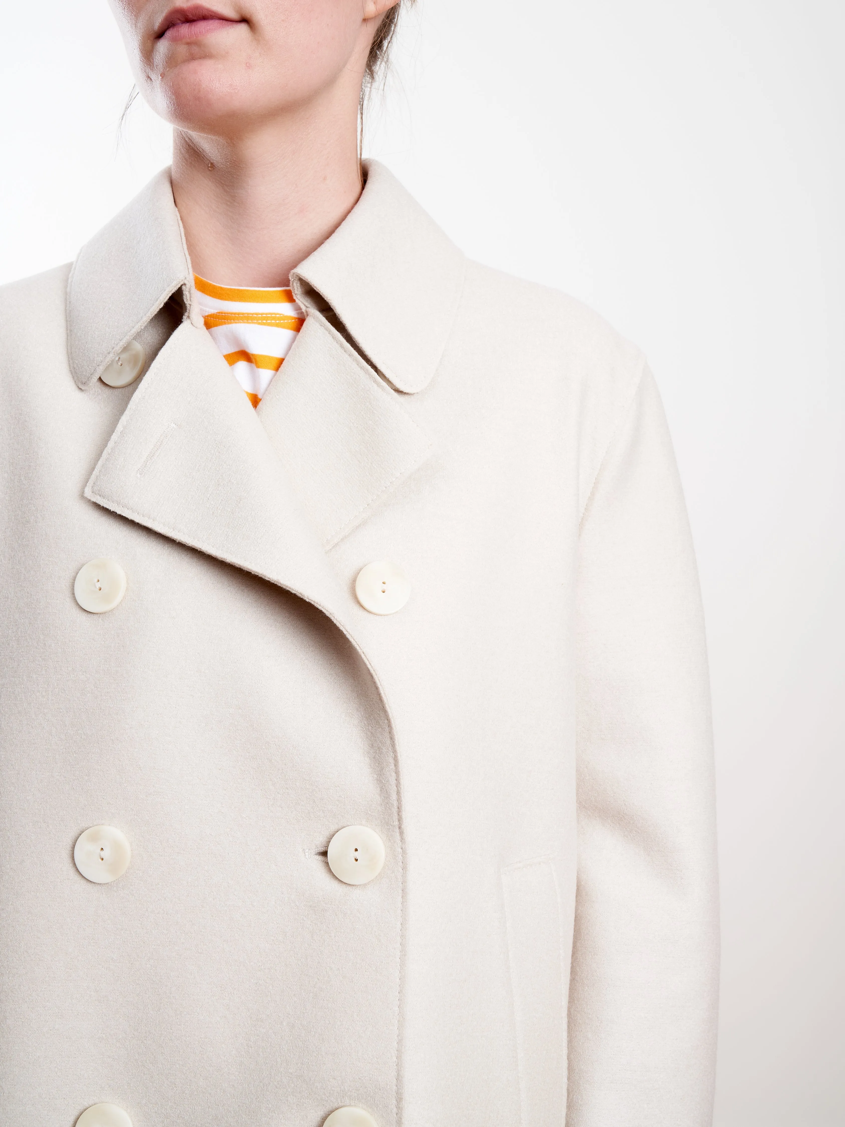 light pressed wool cropped trench - cream
