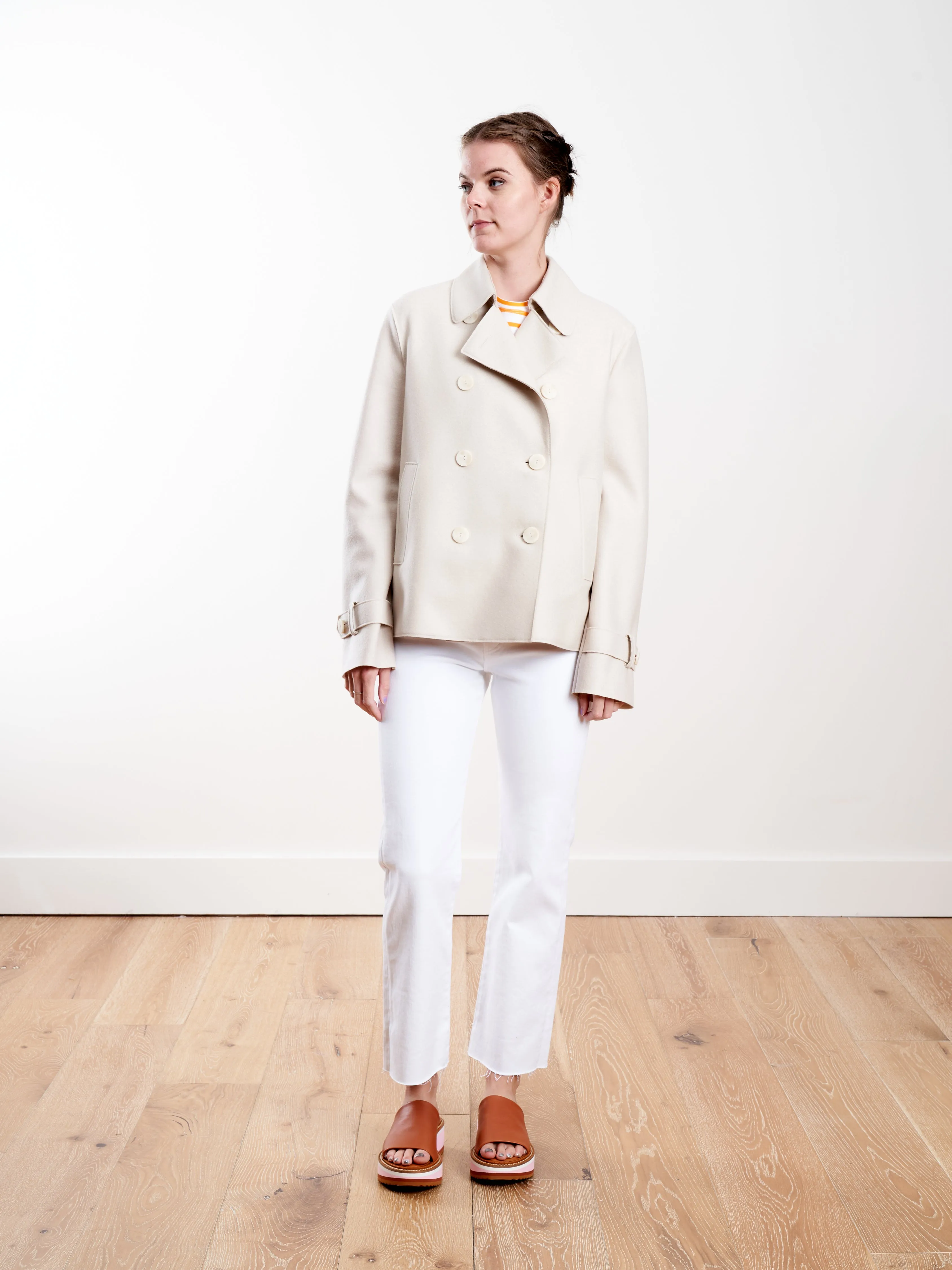 light pressed wool cropped trench - cream