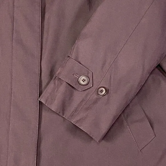 London Fog Size 14 Petite Burgundy Trench Rain Coat Long Zip Out Lining