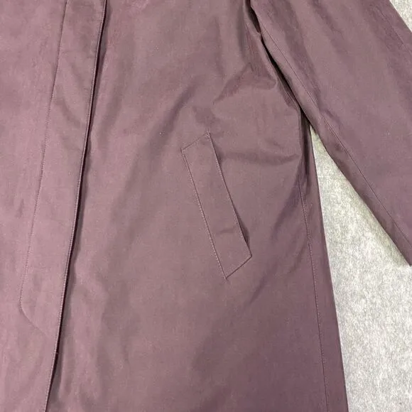 London Fog Size 14 Petite Burgundy Trench Rain Coat Long Zip Out Lining