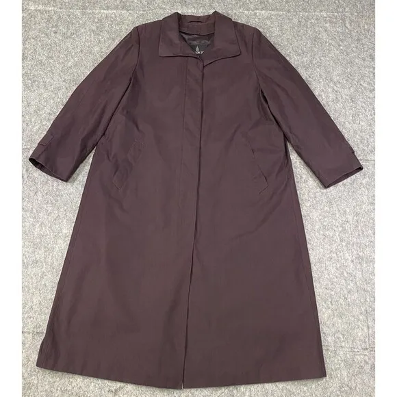 London Fog Size 14 Petite Burgundy Trench Rain Coat Long Zip Out Lining