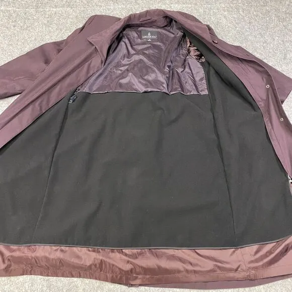 London Fog Size 14 Petite Burgundy Trench Rain Coat Long Zip Out Lining