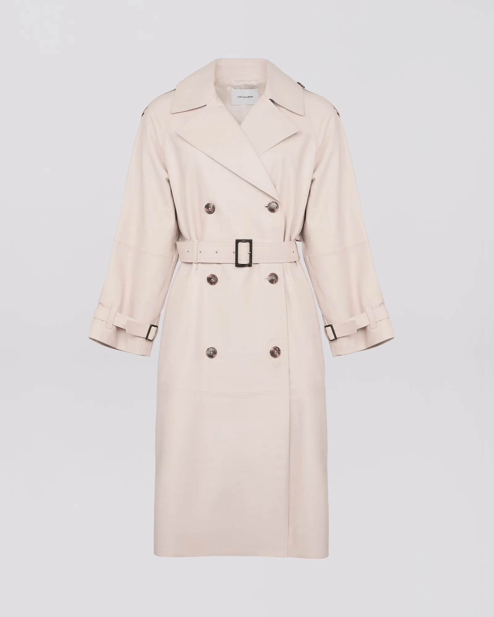 Long belted trench coat in lamb leather