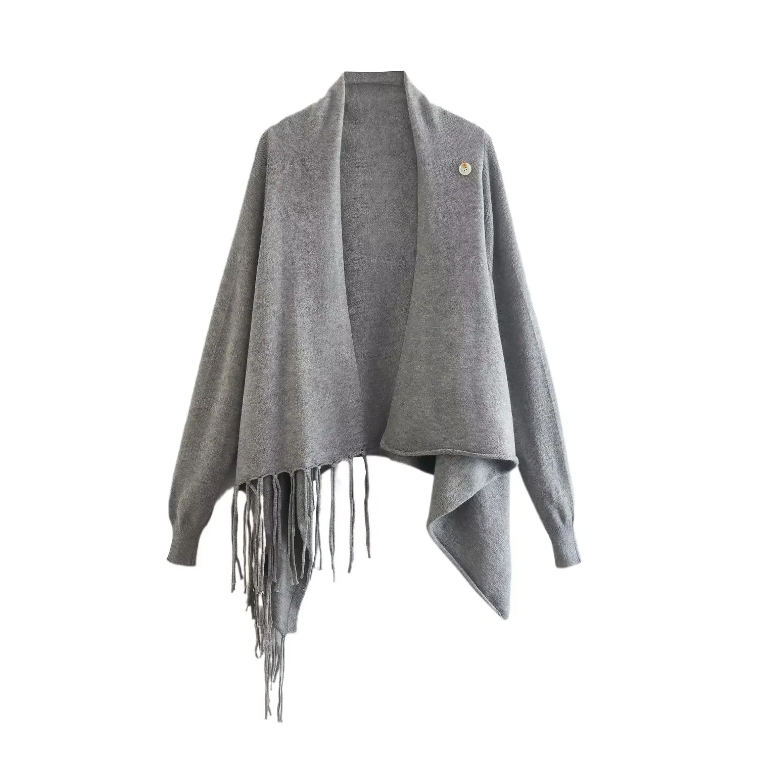 Long Sleeve Fringe Asymmetric Hem Sweater