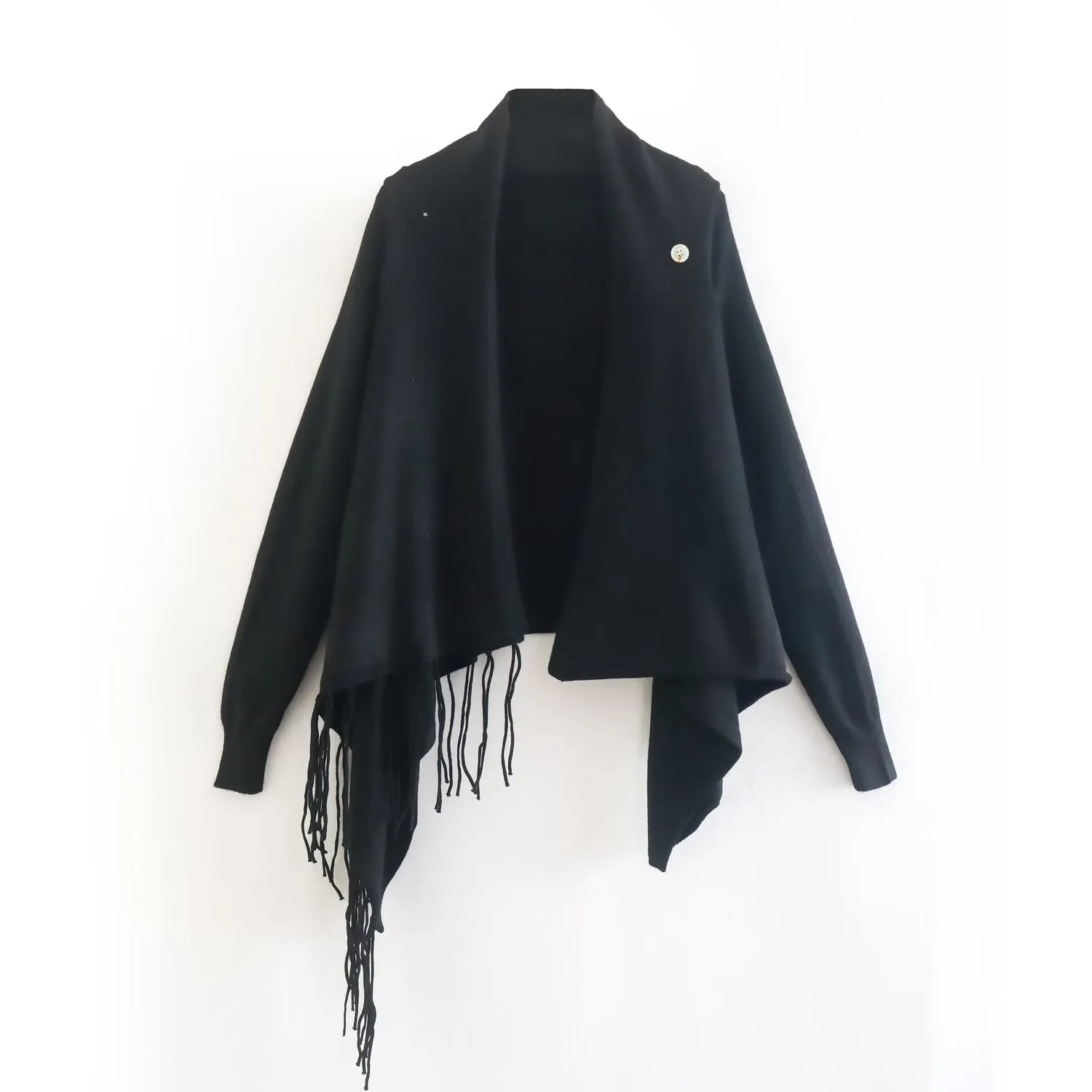 Long Sleeve Fringe Asymmetric Hem Sweater