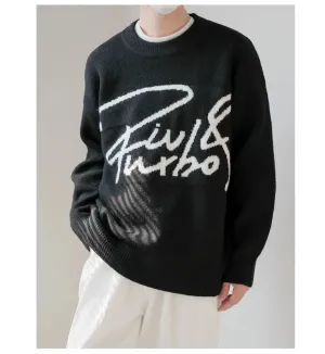 Loose Fit Text Print Sweater