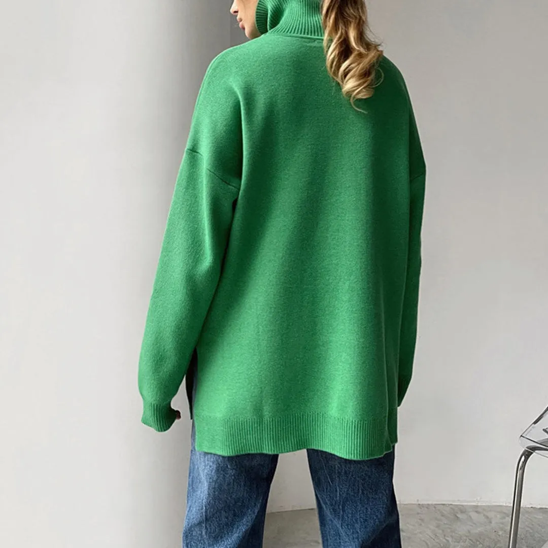 Loose Knitted Women's Sweater with High Neck