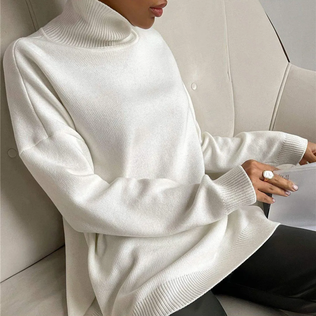 Loose Knitted Women's Sweater with High Neck