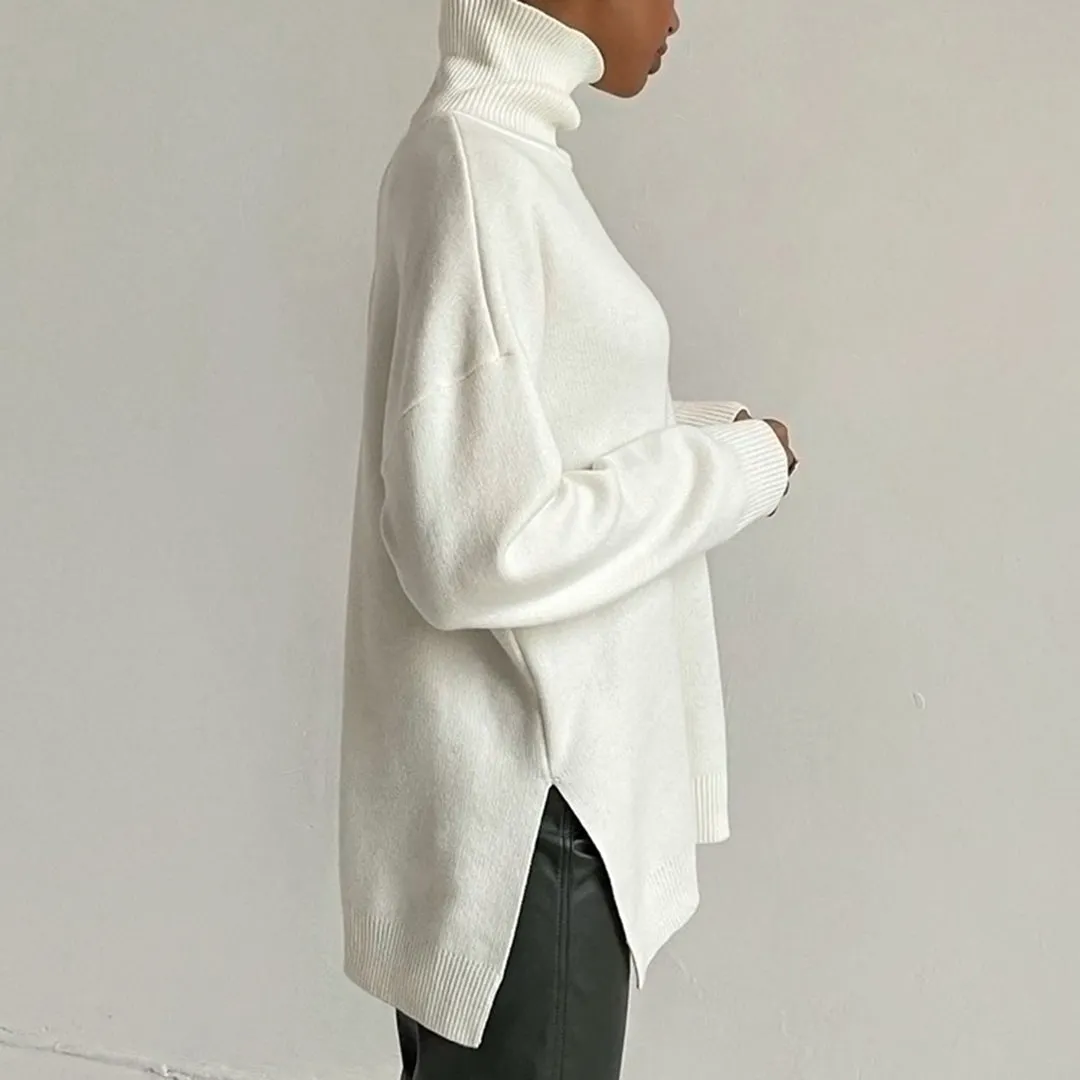 Loose Knitted Women's Sweater with High Neck