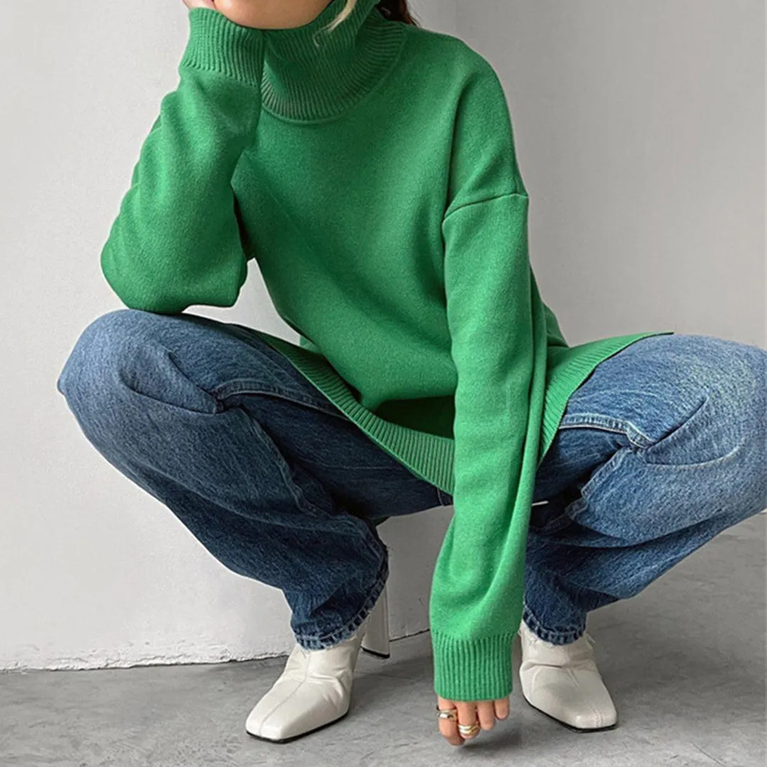 Loose Knitted Women's Sweater with High Neck