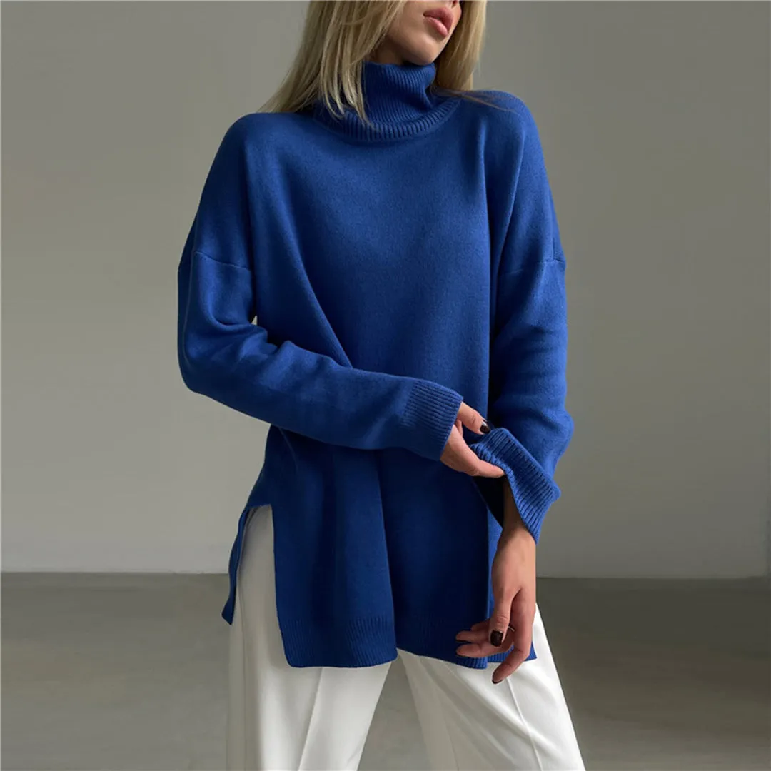Loose Knitted Women's Sweater with High Neck