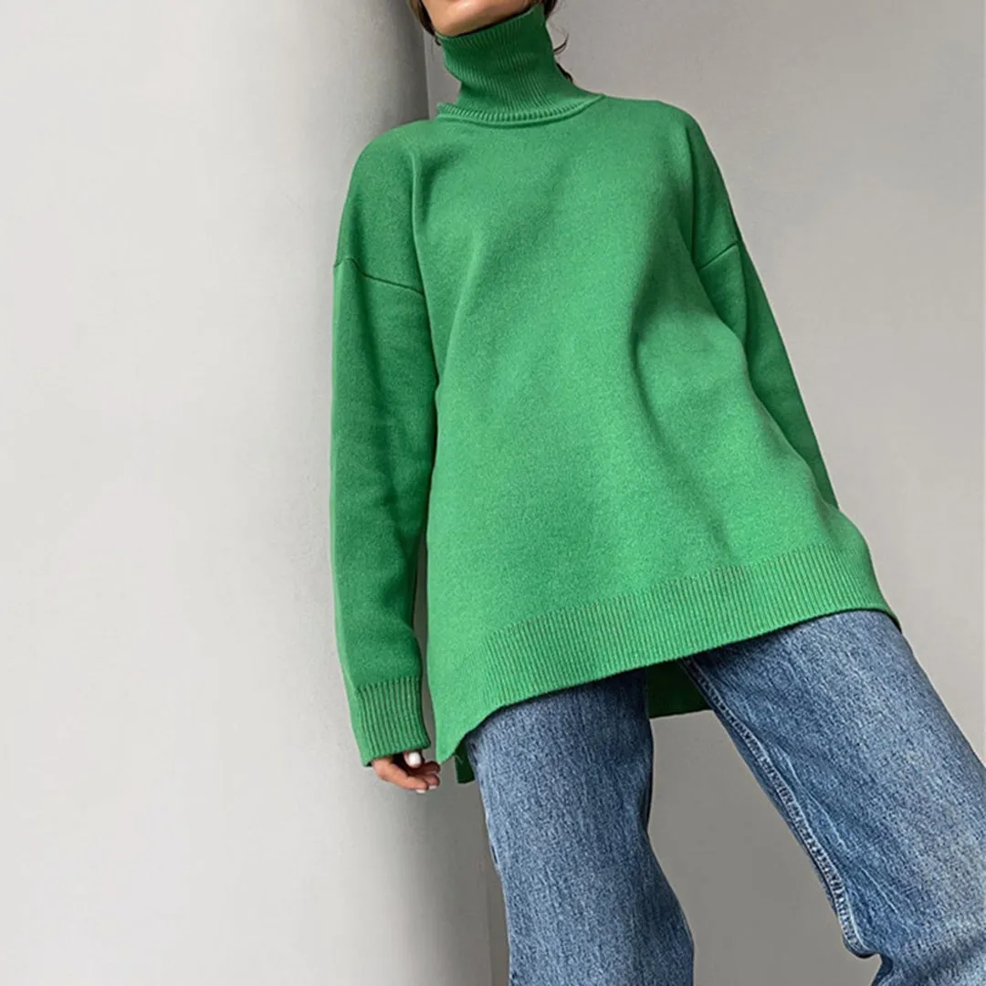 Loose Knitted Women's Sweater with High Neck