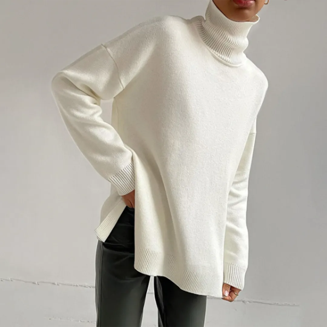 Loose Knitted Women's Sweater with High Neck