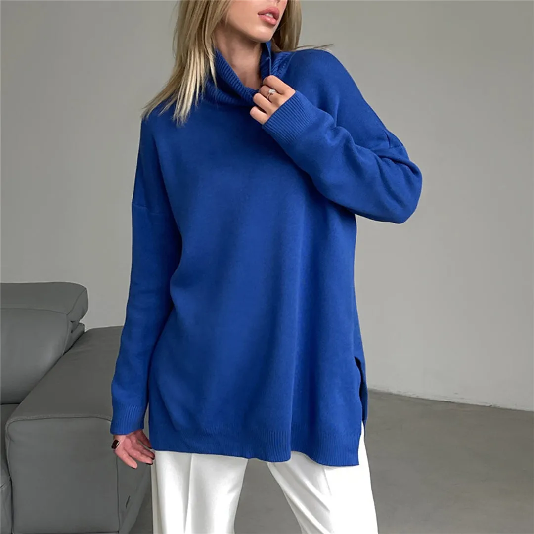 Loose Knitted Women's Sweater with High Neck