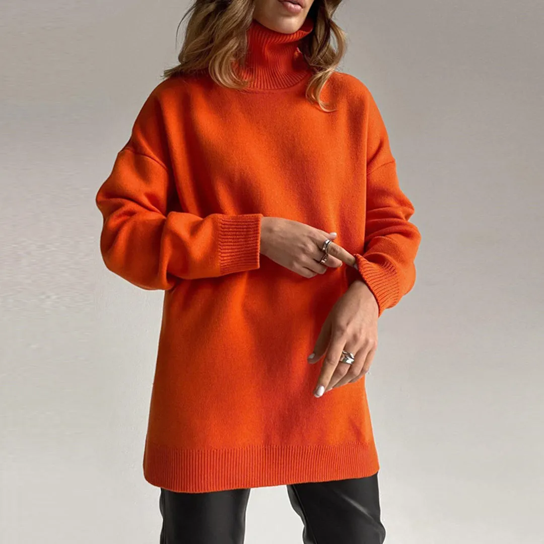 Loose Knitted Women's Sweater with High Neck