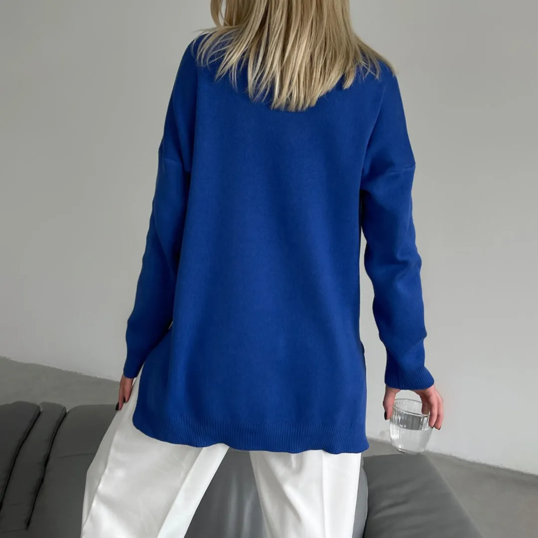 Loose Knitted Women's Sweater with High Neck