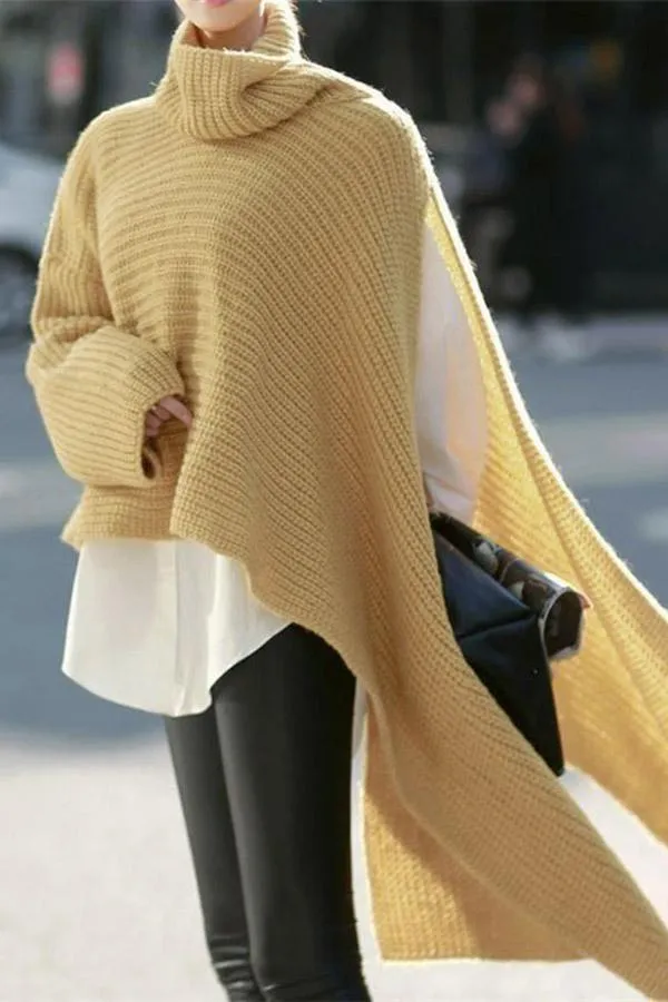 Loose Turtleneck Split Sweater