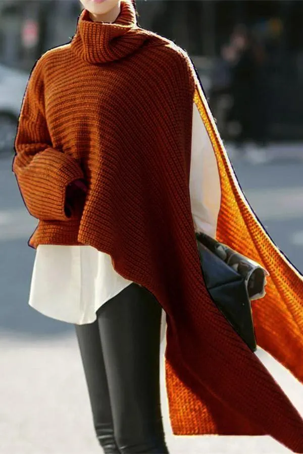 Loose Turtleneck Split Sweater