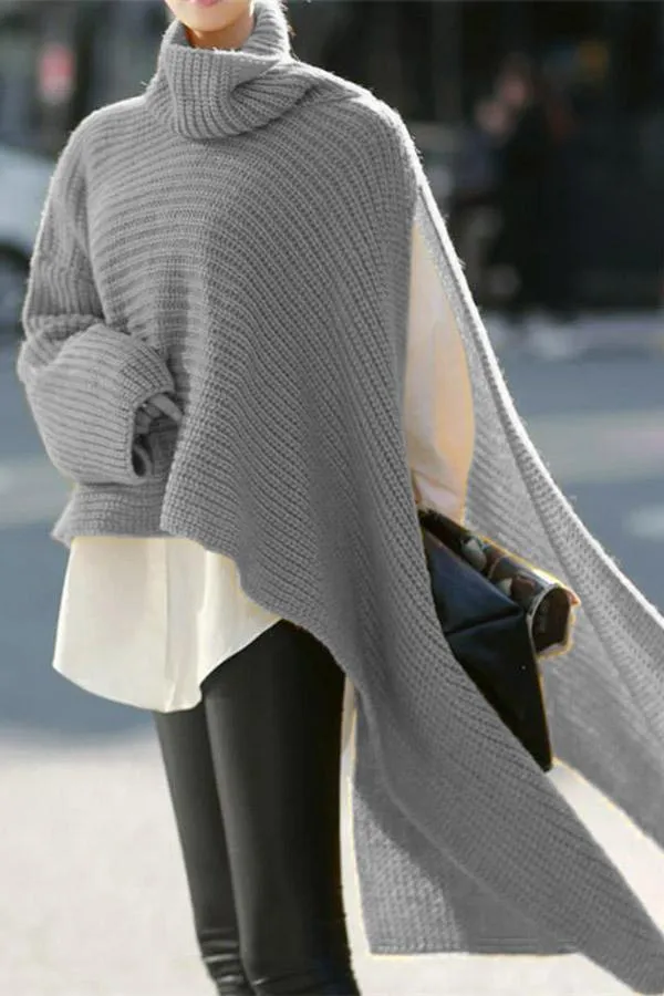 Loose Turtleneck Split Sweater