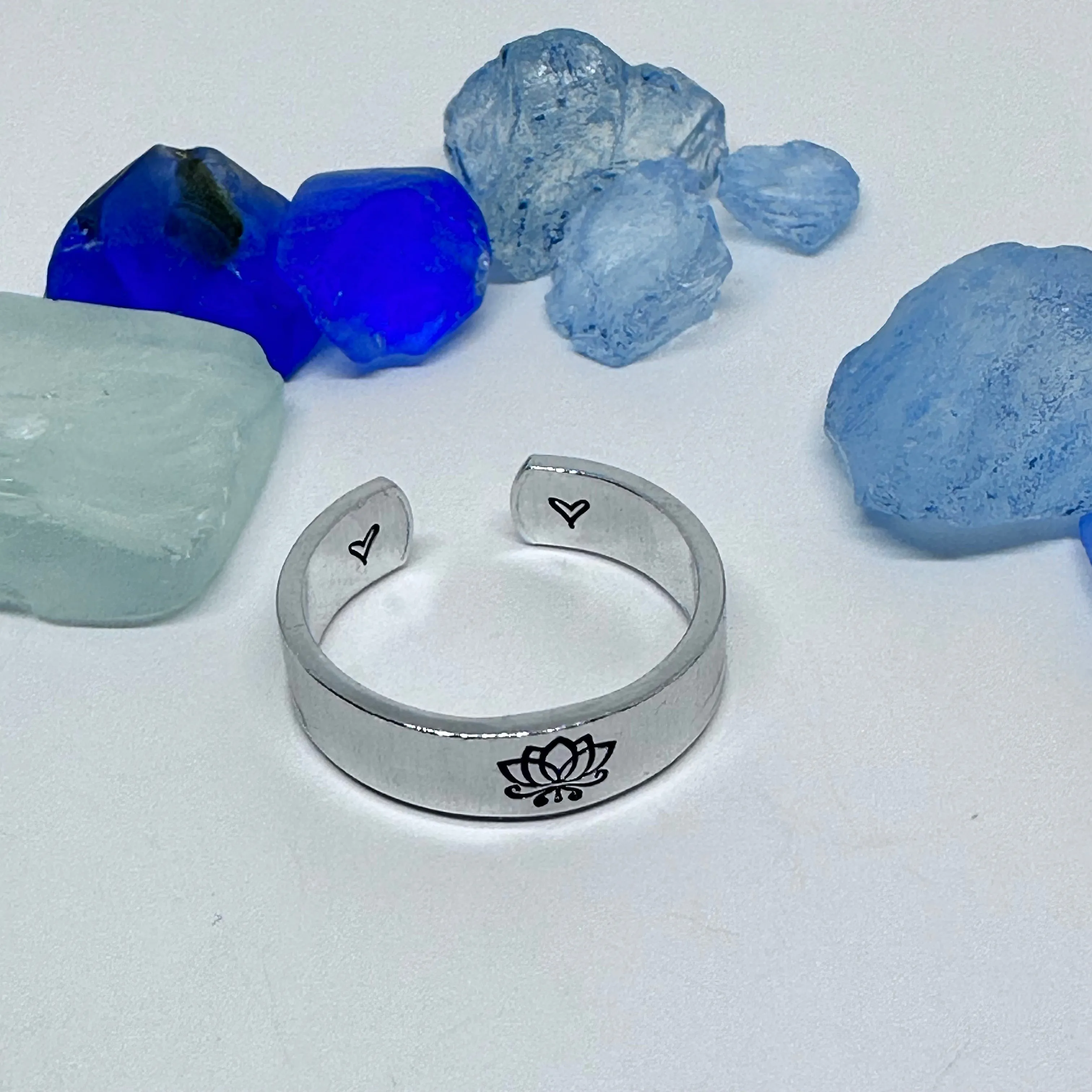 Lotus Flowers(s) Hand Stamped Toe Ring | July Birth Flower Ring | Om Minimalist Toe Ring | Mother Daughter Ring Set | BFFs Rings | Yoga Zen