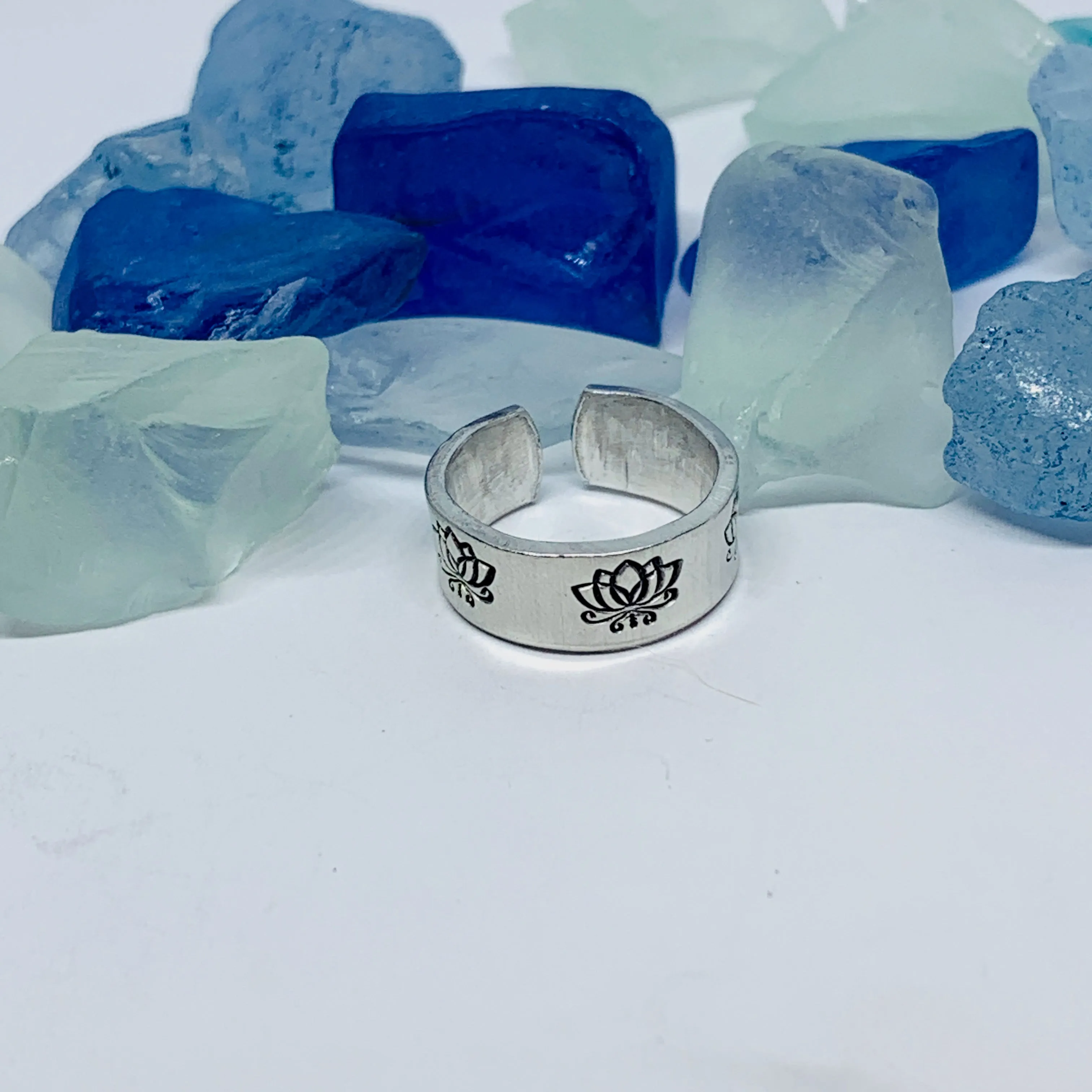 Lotus Flowers(s) Hand Stamped Toe Ring | July Birth Flower Ring | Om Minimalist Toe Ring | Mother Daughter Ring Set | BFFs Rings | Yoga Zen
