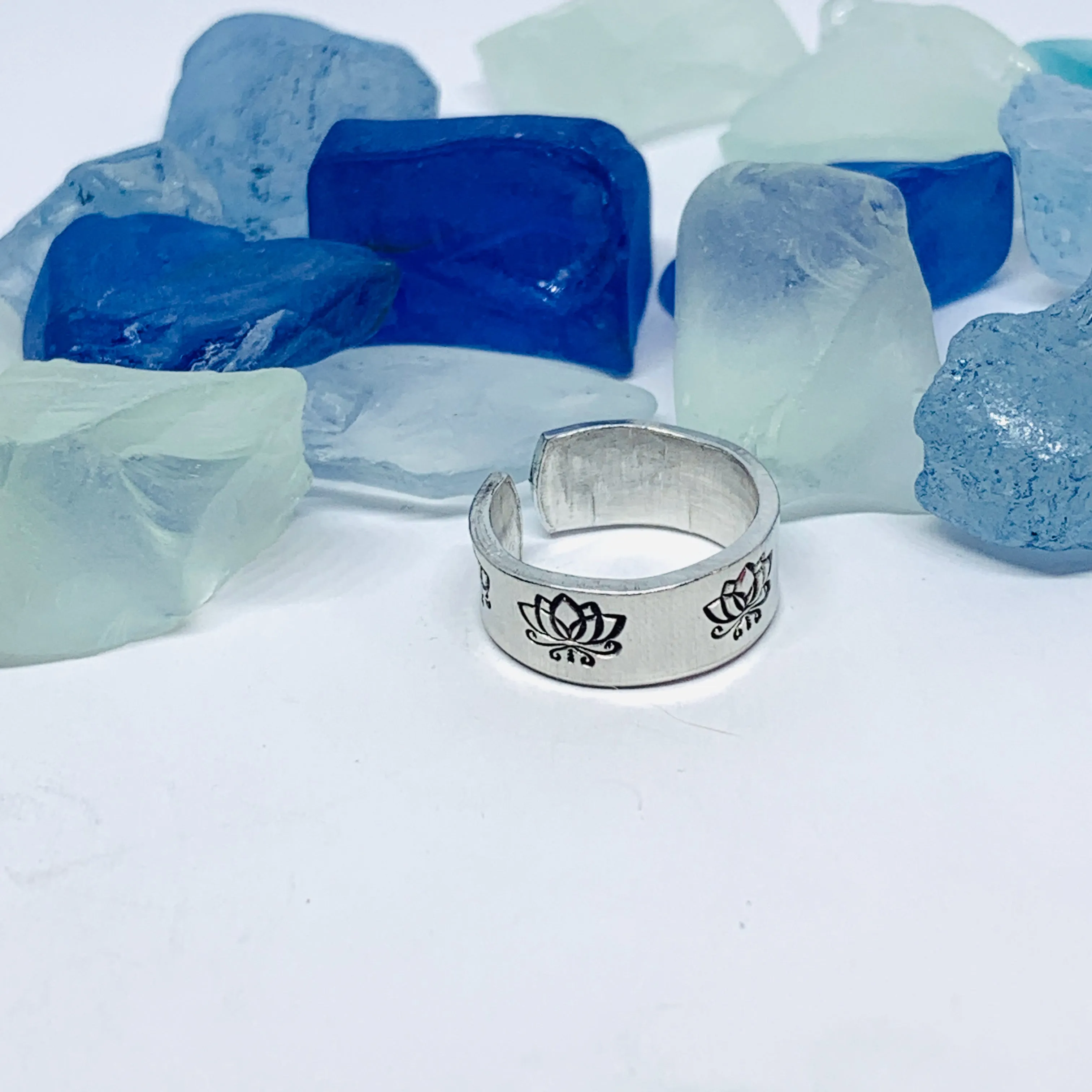 Lotus Flowers(s) Hand Stamped Toe Ring | July Birth Flower Ring | Om Minimalist Toe Ring | Mother Daughter Ring Set | BFFs Rings | Yoga Zen