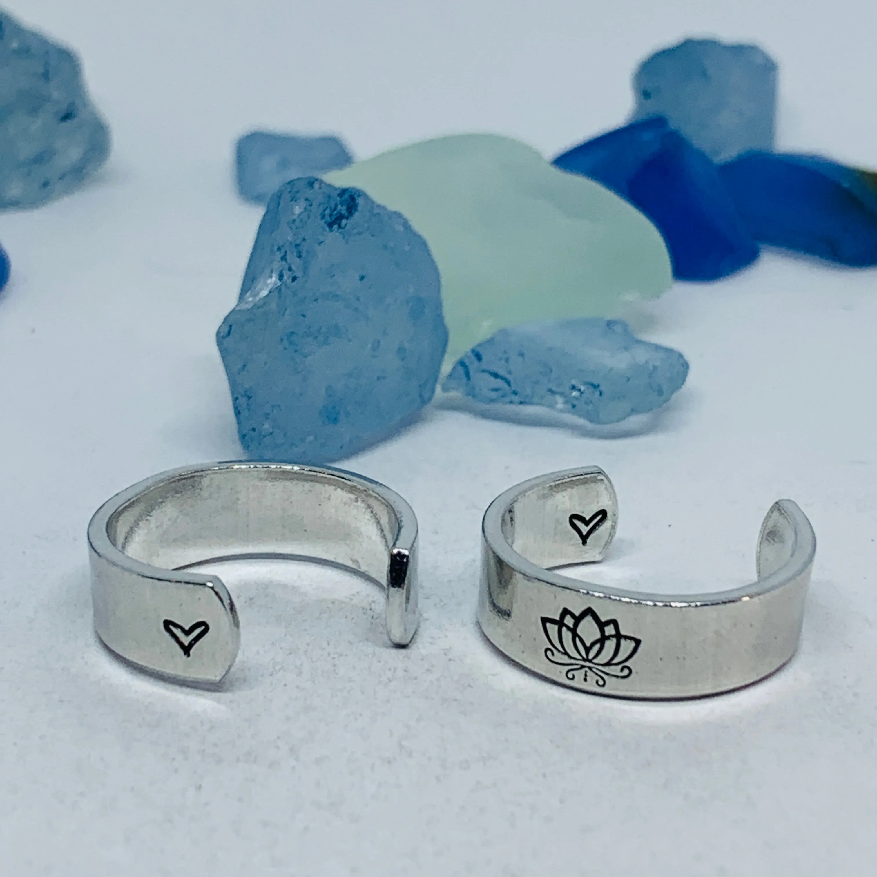 Lotus Flowers(s) Hand Stamped Toe Ring | July Birth Flower Ring | Om Minimalist Toe Ring | Mother Daughter Ring Set | BFFs Rings | Yoga Zen