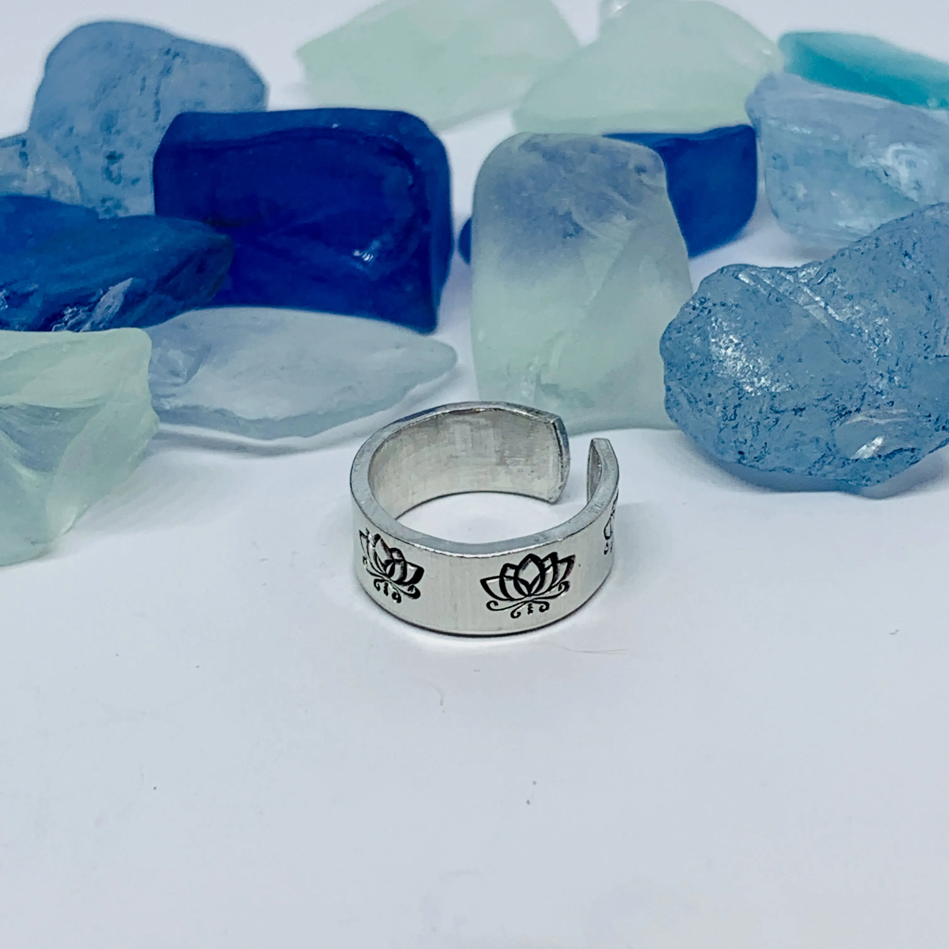Lotus Flowers(s) Hand Stamped Toe Ring | July Birth Flower Ring | Om Minimalist Toe Ring | Mother Daughter Ring Set | BFFs Rings | Yoga Zen