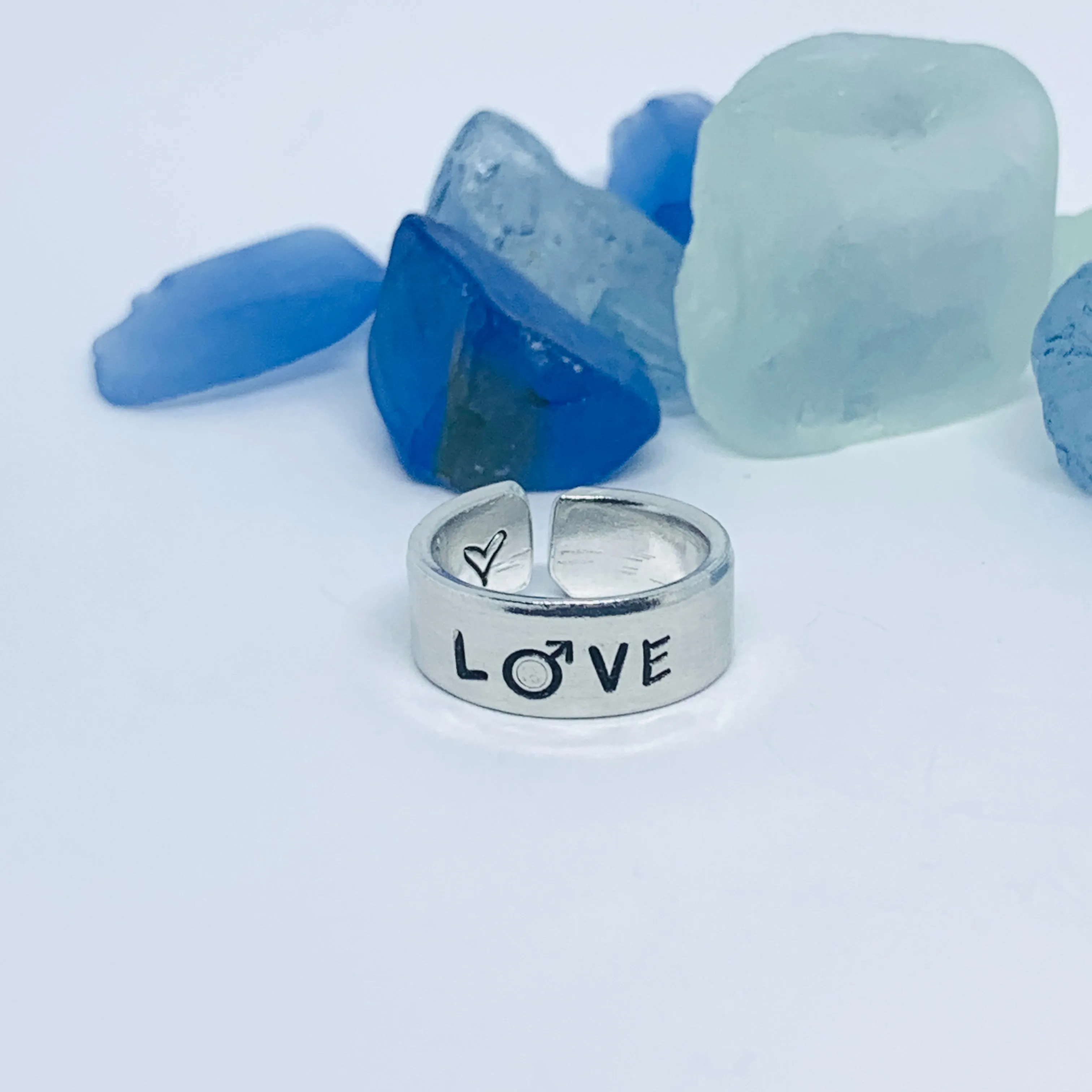 LOVE Hand Stamped Ring | Trans L⚧VE Ring | Stamped Metal Stacking Ring | Adjustable Ring | Gift for Them Him Her