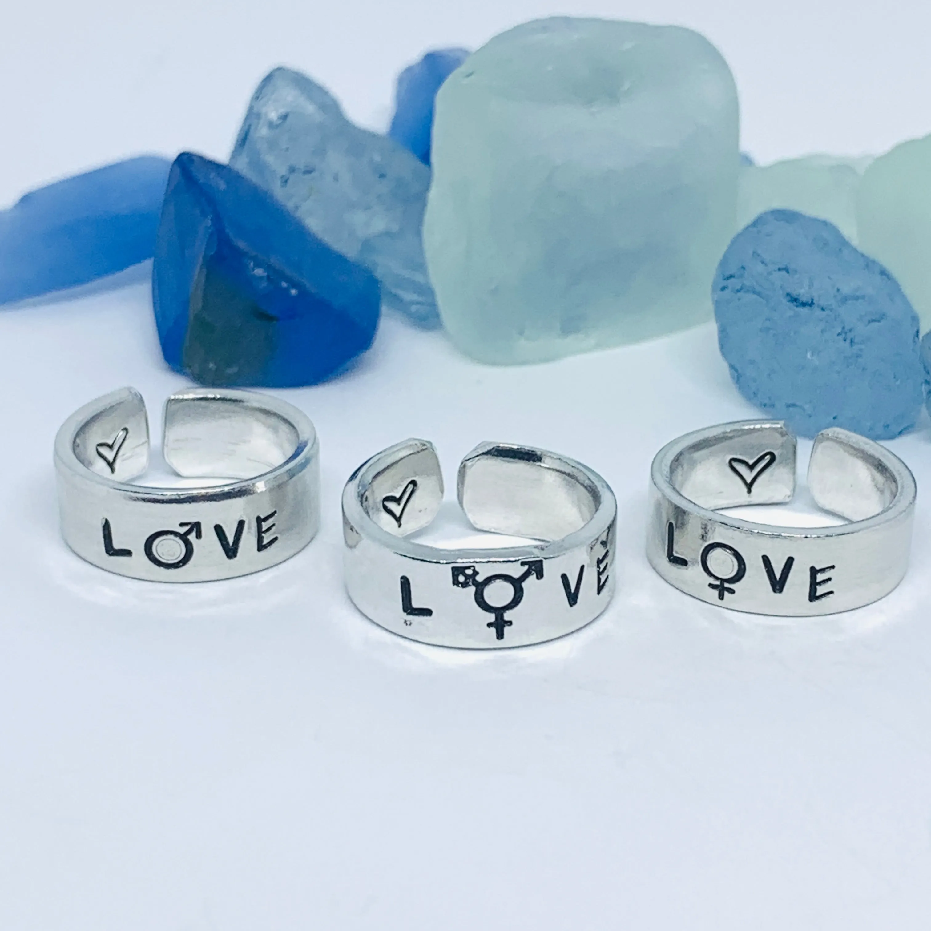 LOVE Hand Stamped Ring | Trans L⚧VE Ring | Stamped Metal Stacking Ring | Adjustable Ring | Gift for Them Him Her