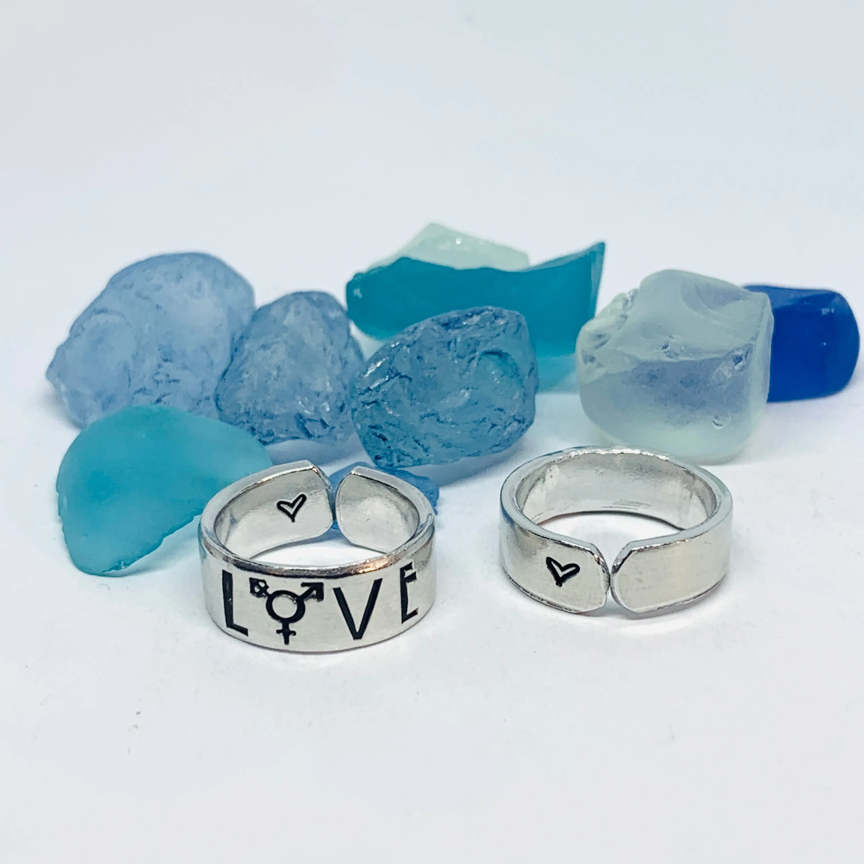 LOVE Hand Stamped Ring | Trans L⚧VE Ring | Stamped Metal Stacking Ring | Adjustable Ring | Gift for Them Him Her