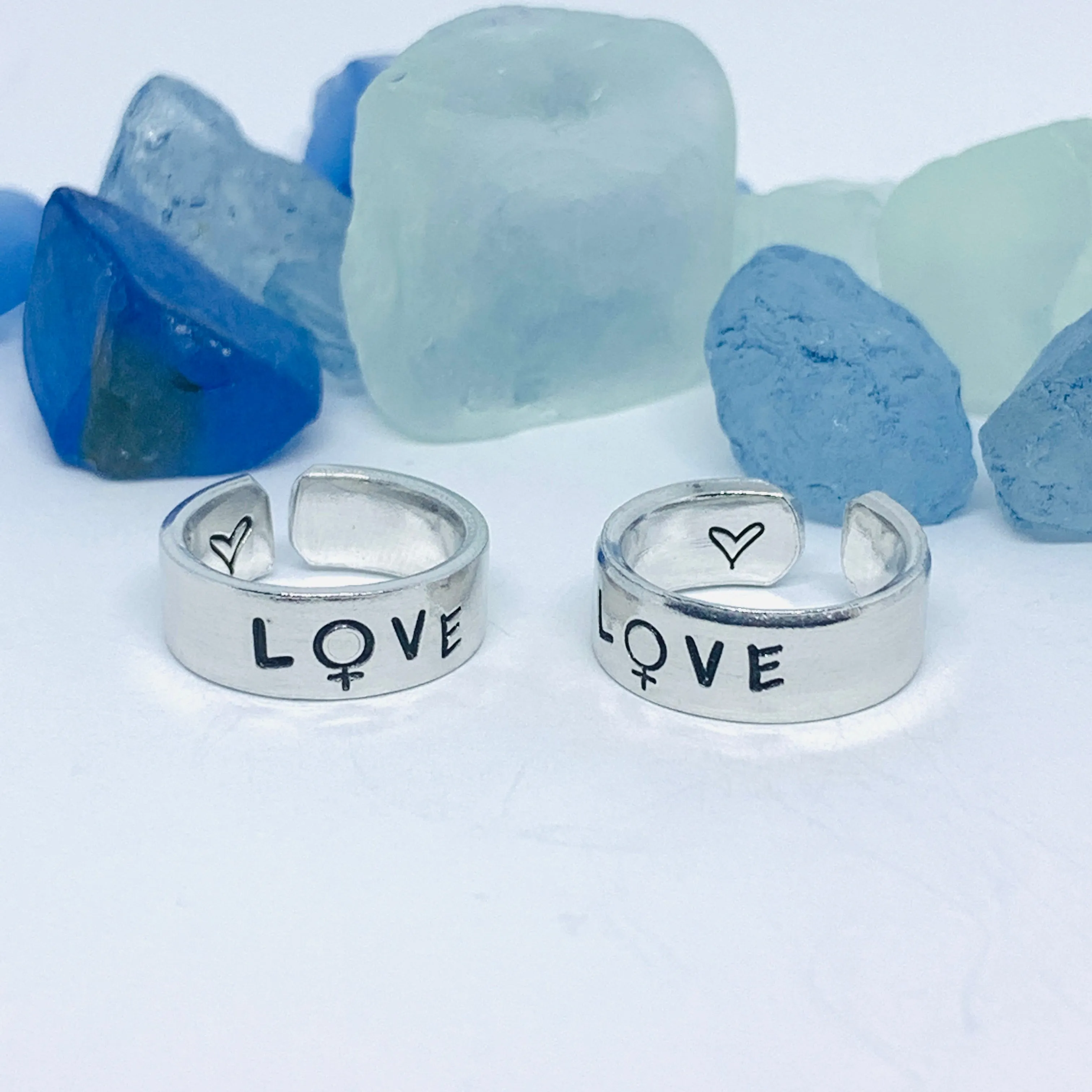 LOVE Hand Stamped Ring | Trans L⚧VE Ring | Stamped Metal Stacking Ring | Adjustable Ring | Gift for Them Him Her