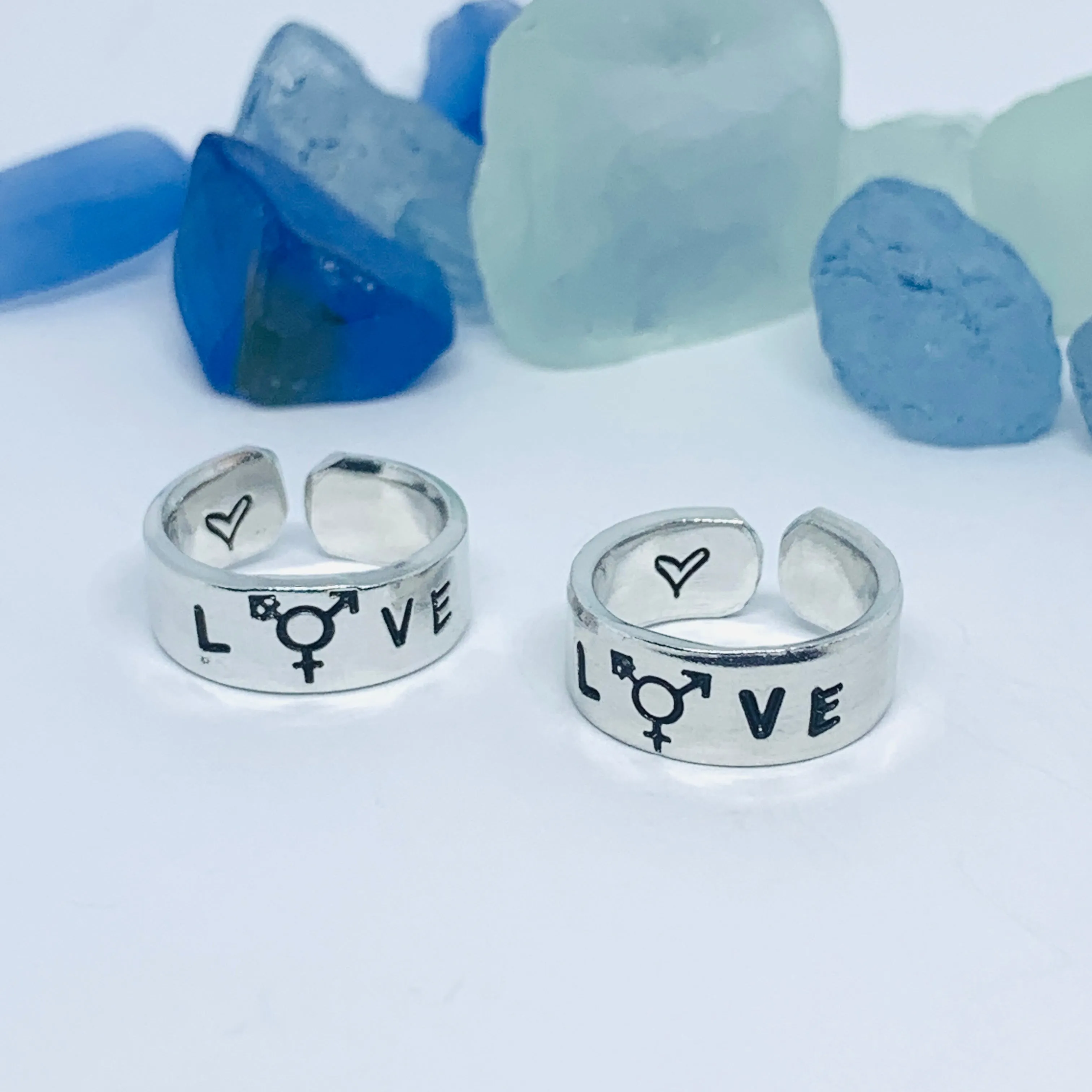 LOVE Hand Stamped Ring | Trans L⚧VE Ring | Stamped Metal Stacking Ring | Adjustable Ring | Gift for Them Him Her
