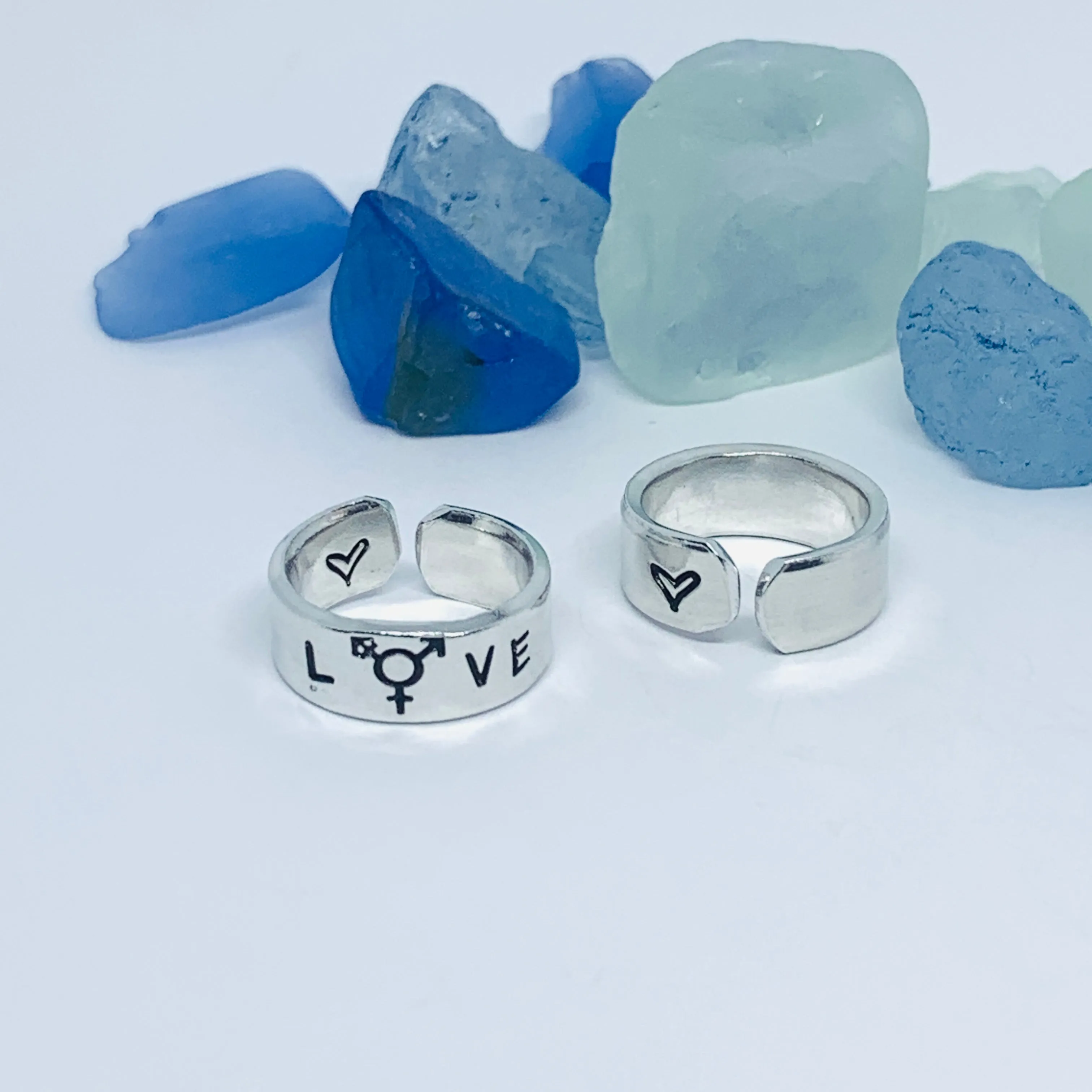 LOVE Hand Stamped Ring | Trans L⚧VE Ring | Stamped Metal Stacking Ring | Adjustable Ring | Gift for Them Him Her