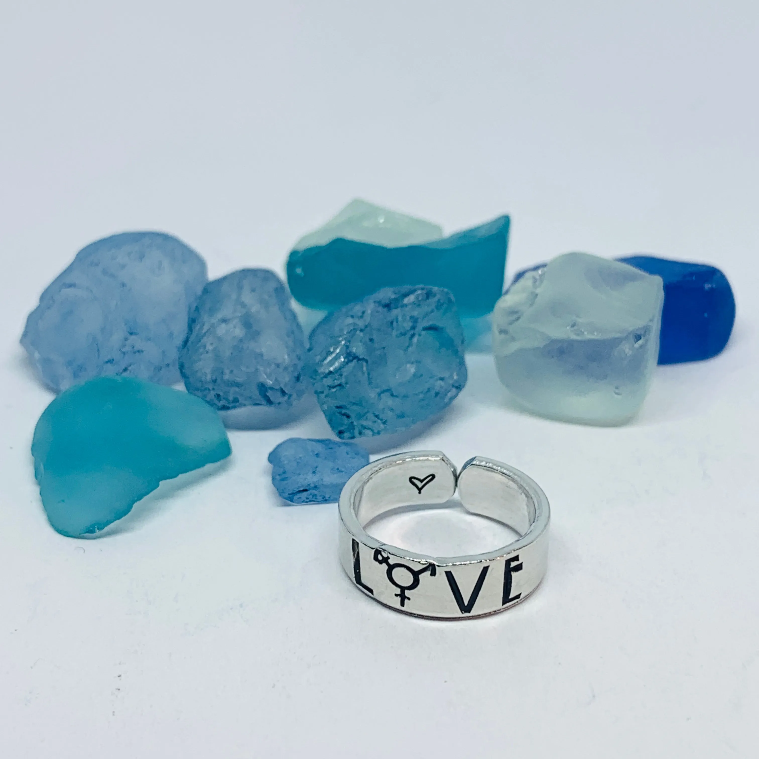 LOVE Hand Stamped Ring | Trans L⚧VE Ring | Stamped Metal Stacking Ring | Adjustable Ring | Gift for Them Him Her