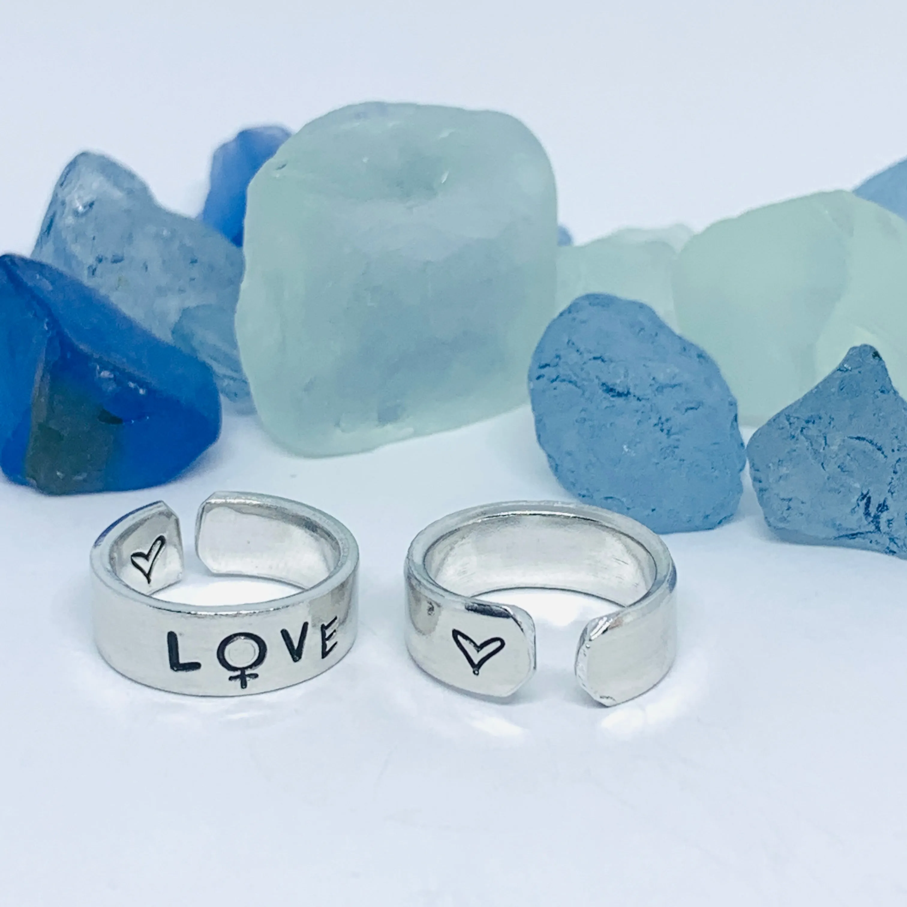 LOVE Hand Stamped Ring | Trans L⚧VE Ring | Stamped Metal Stacking Ring | Adjustable Ring | Gift for Them Him Her