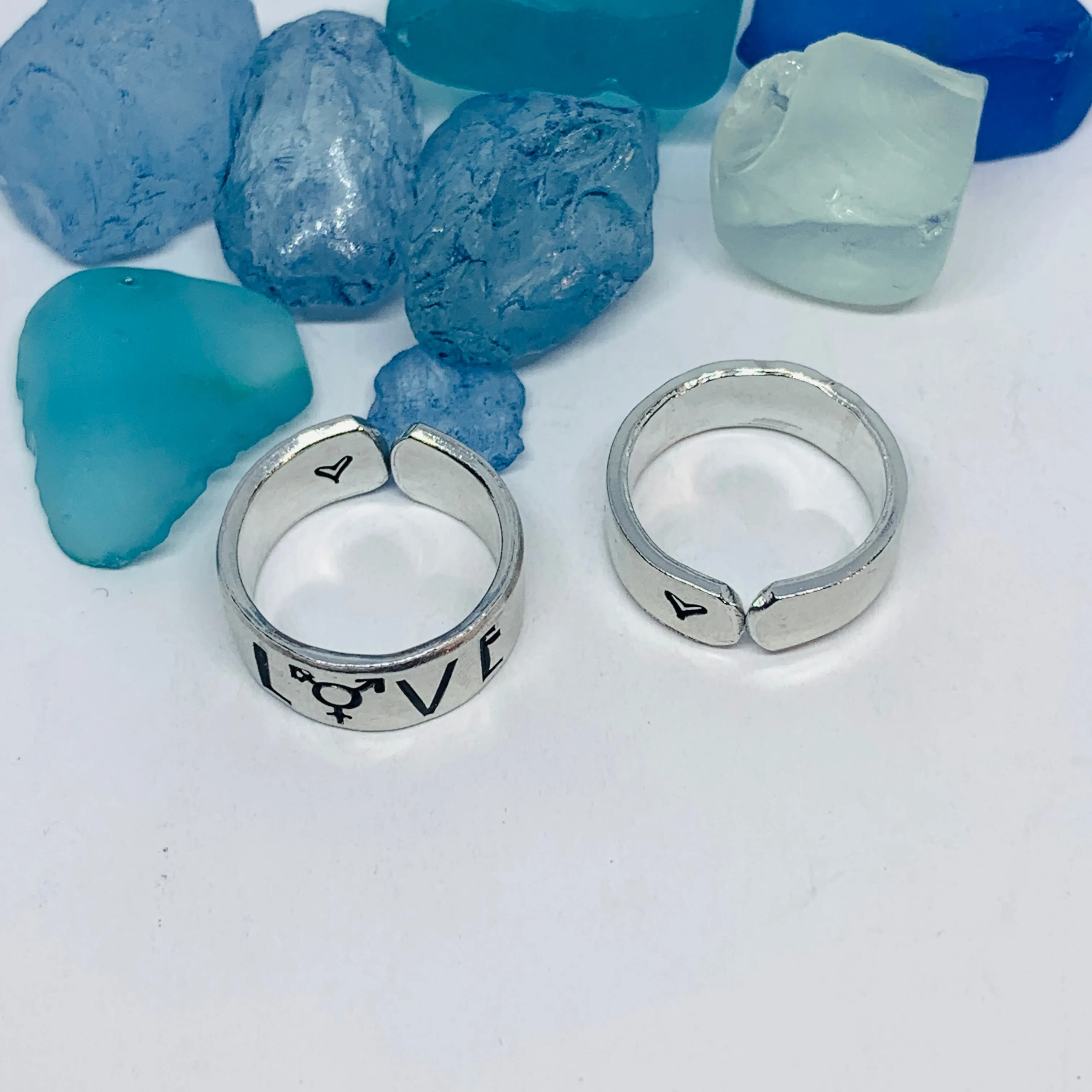 LOVE Hand Stamped Ring | Trans L⚧VE Ring | Stamped Metal Stacking Ring | Adjustable Ring | Gift for Them Him Her