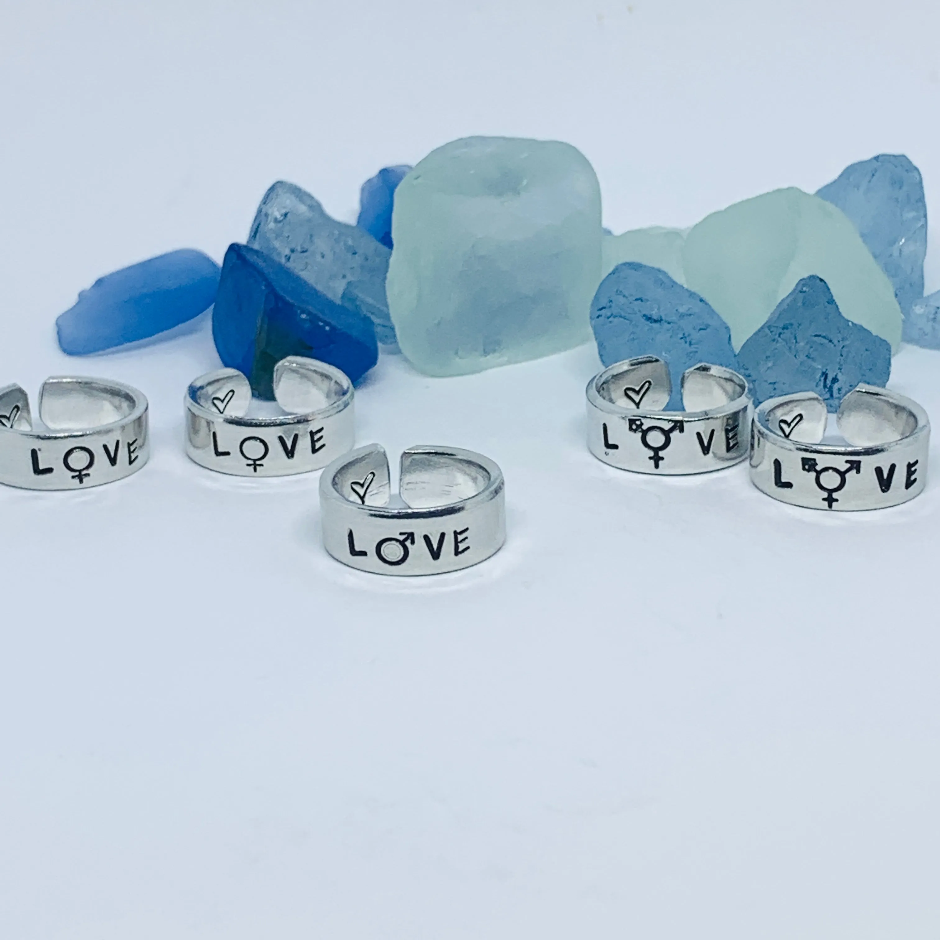 LOVE Hand Stamped Ring | Trans L⚧VE Ring | Stamped Metal Stacking Ring | Adjustable Ring | Gift for Them Him Her