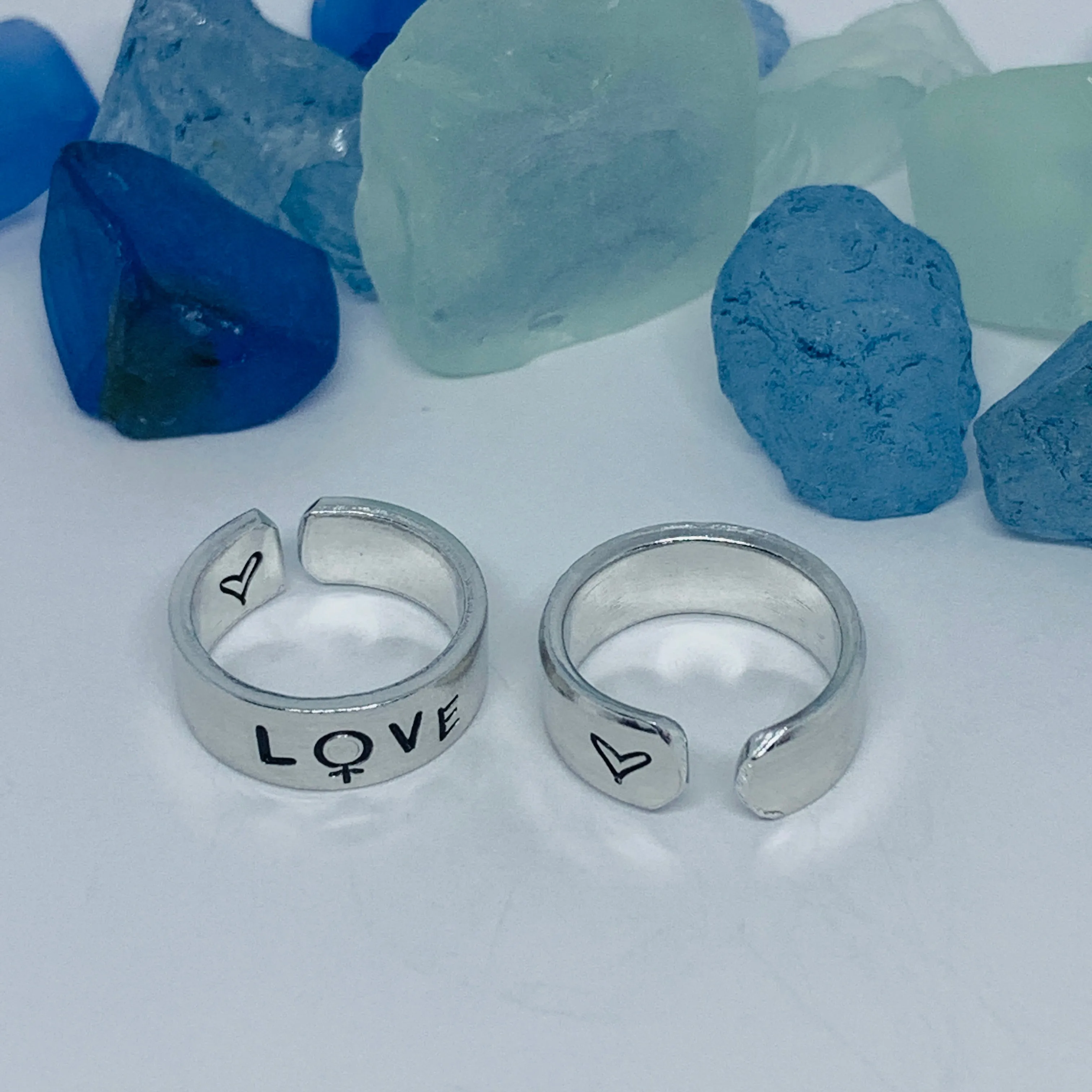 LOVE Hand Stamped Ring | Trans L⚧VE Ring | Stamped Metal Stacking Ring | Adjustable Ring | Gift for Them Him Her