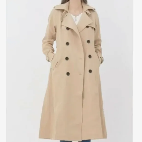 (M) DOUBLE BREASTED DUSTER TRENCH COAT Khaki