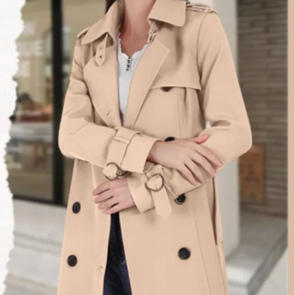 (M) DOUBLE BREASTED DUSTER TRENCH COAT Khaki
