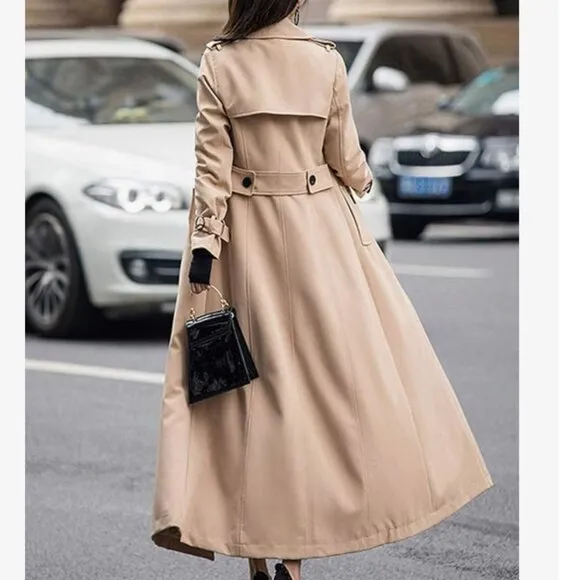 (M) DOUBLE BREASTED DUSTER TRENCH COAT Khaki