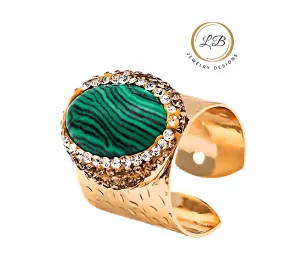 Malachite Adjustable Gold Cigar Ring