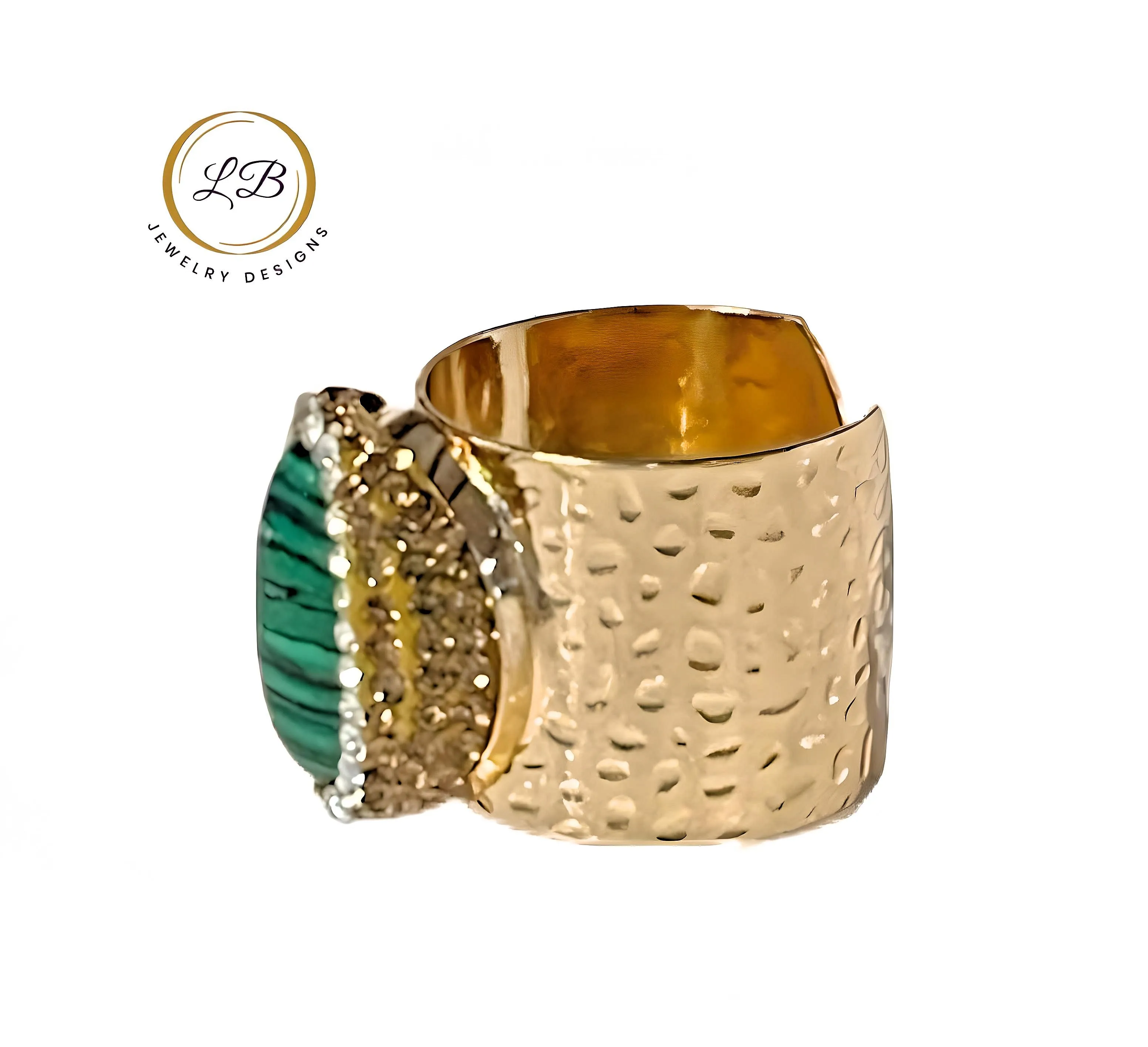 Malachite Adjustable Gold Cigar Ring