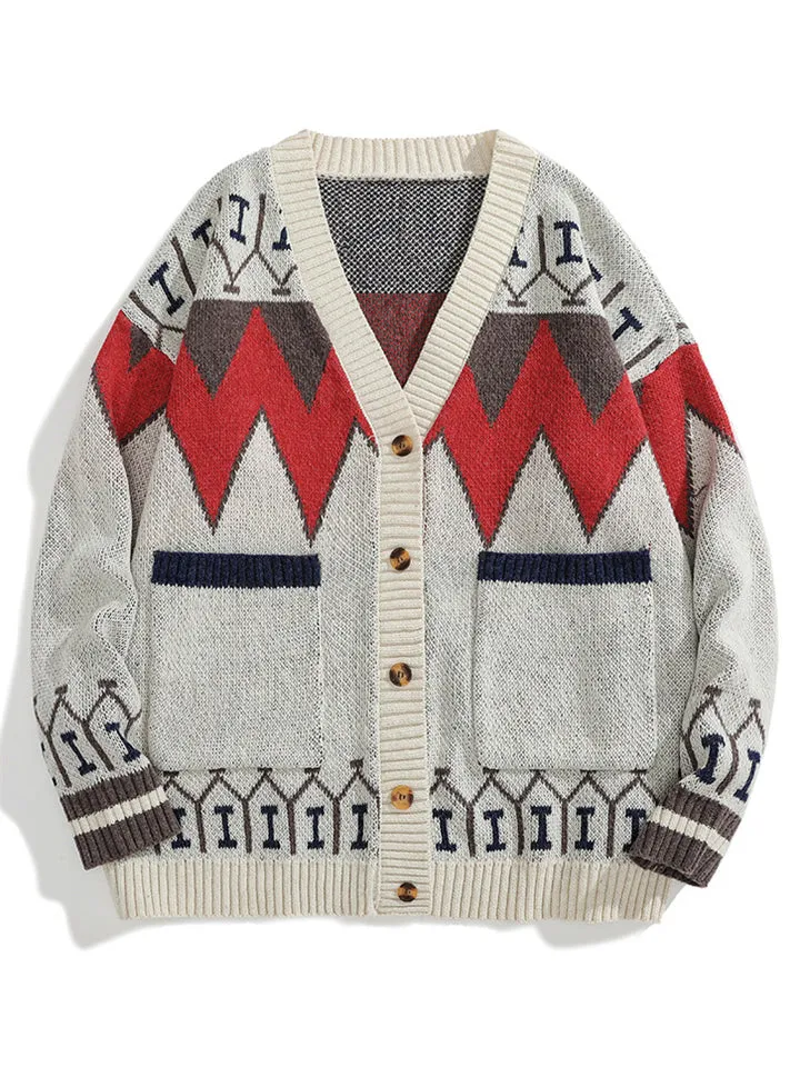 Male Loose Fit Color-blocked Button Up Sweater