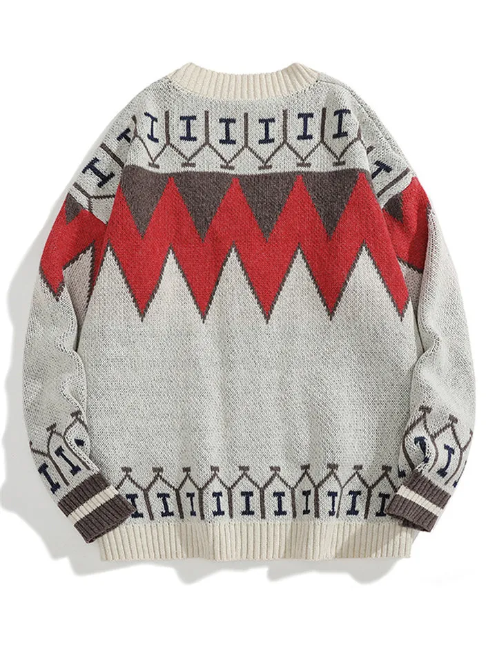 Male Loose Fit Color-blocked Button Up Sweater