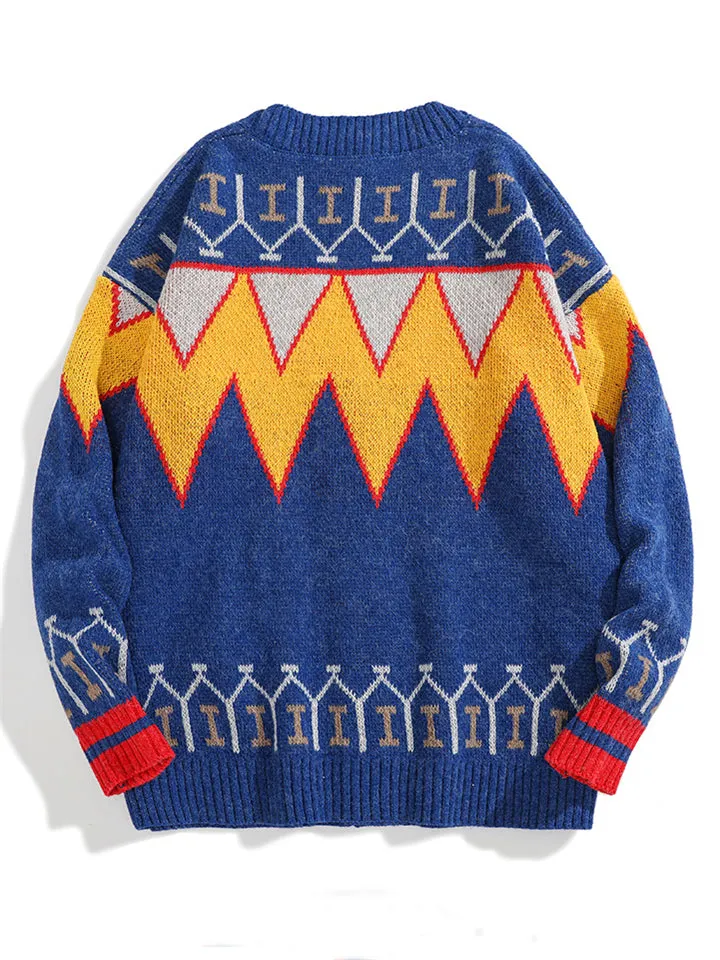 Male Loose Fit Color-blocked Button Up Sweater