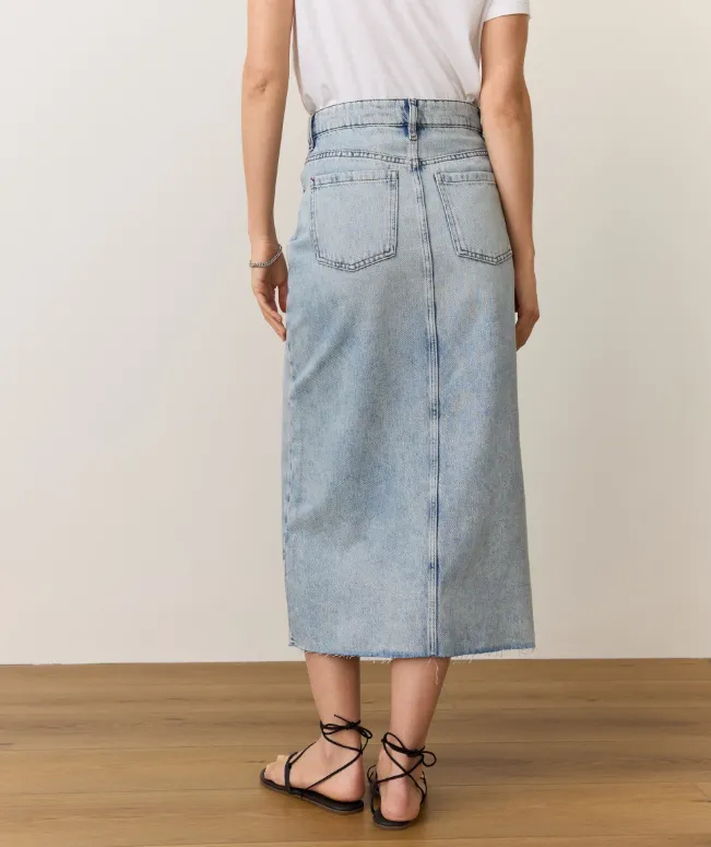 Marine Layer Fawn Denim Midi Skirt in Medium Wash