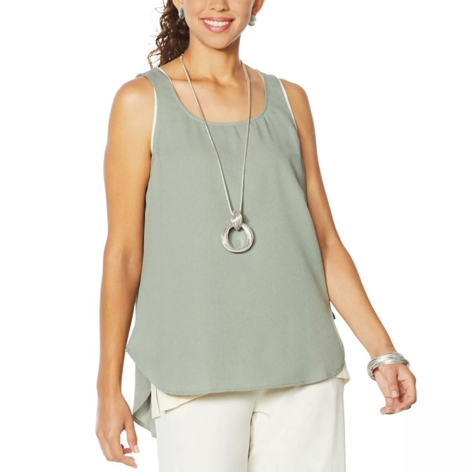 MarlaWynne WynneLayers Women's Crepe Georgette Shirttail Tank Top Blouse